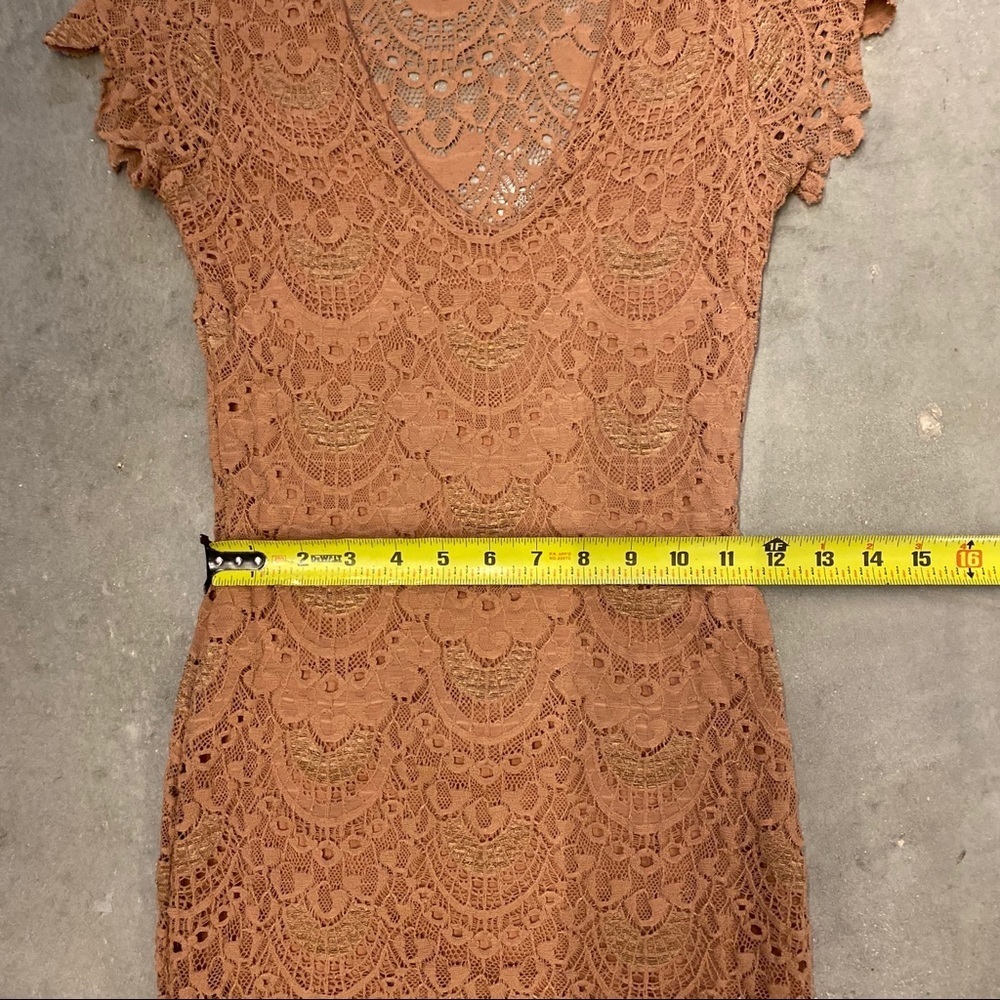 Nightcap Nude Lace Deep V Cap Sleeve Mini Dress - Picture 9 of 10
